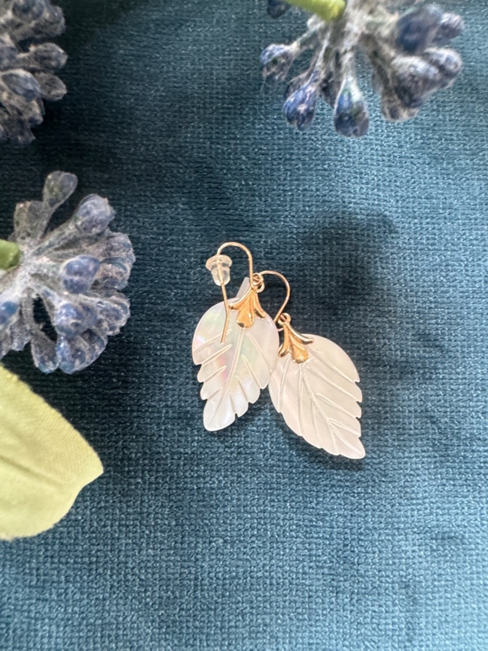 Macy's White Leaf Drop Earrings with Gold Accents